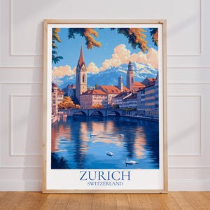 Póster de viaje de Zúrich – Arte mural de Suiza | Impresión de Zúrich | Póster de viaje vintage de Zúrich | Regalo de Zúrich | Impresión artística del casco antiguo