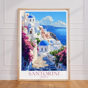 Poster di viaggio di Santorini – Arte murale in Grecia | Stampa Santorini | Manifesto di viaggio vintage della Grecia | Regalo di Santorini | Stampa artistica di Santorini