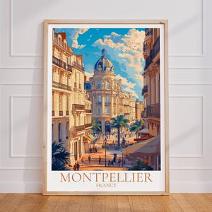 Affiche de voyage Montpellier – Art mural du Sud de la France | Imprimerie de Montpellier | Affiche vintage de Montpellier | Cadeau France | Impression d'art de la ville