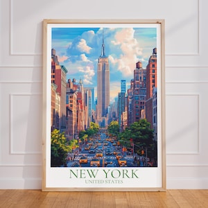 Póster de viaje de Nueva York – Arte mural de EE. UU. | Impresión del Empire State Building | Póster de viaje vintage de Nueva York | Regalo de Nueva York | Impresión artística de Nueva York