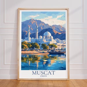 Poster di viaggio di Muscat - Arte murale dell'Oman, poster vintage di Muscat, poster di viaggio di Muscat in regalo, stampa di viaggio dell'Oman