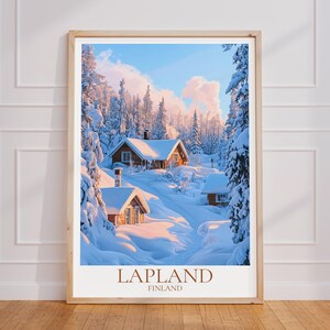 Poster di viaggio della Lapponia – Arte murale della Scandinavia | Stampa Lapponia | Manifesto turistico d'epoca della Lapponia | Regalo della Lapponia | Stampa artistica di luce invernale