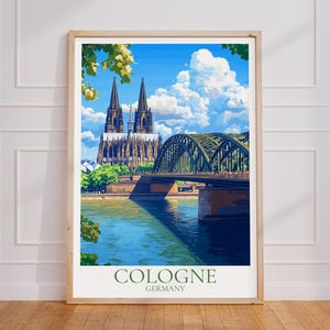 Cologne Travel Poster – Cologne Cathedral Wall Art | Cologne Print | Cologne Vintage Travel Poster | Germany Gift | Rhine View Art Print
