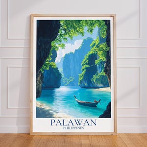 Poster di viaggio di Palawan - Arte murale delle Filippine, poster vintage dell'isola, poster di viaggio di Palawan in regalo, stampa di viaggio delle Filippine
