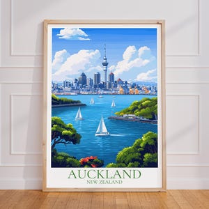 Poster di viaggio di Auckland - Arte murale della Nuova Zelanda, poster vintage di Auckland, poster regalo di viaggio in barca a vela, stampa di viaggio di Auckland