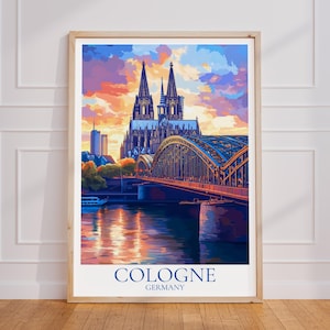 Cartaz de viagem de Colônia – Arte de parede da Catedral de Colônia | Impressão de Colônia | Pôster de viagem vintage de Colônia | Presente da Alemanha | Impressão artística da vista do Reno