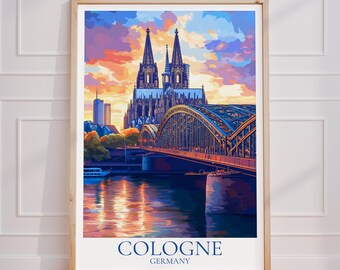 Cologne Travel Poster – Cologne Cathedral Wall Art | Cologne Print | Cologne Vintage Travel Poster | Germany Gift | Rhine View Art Print