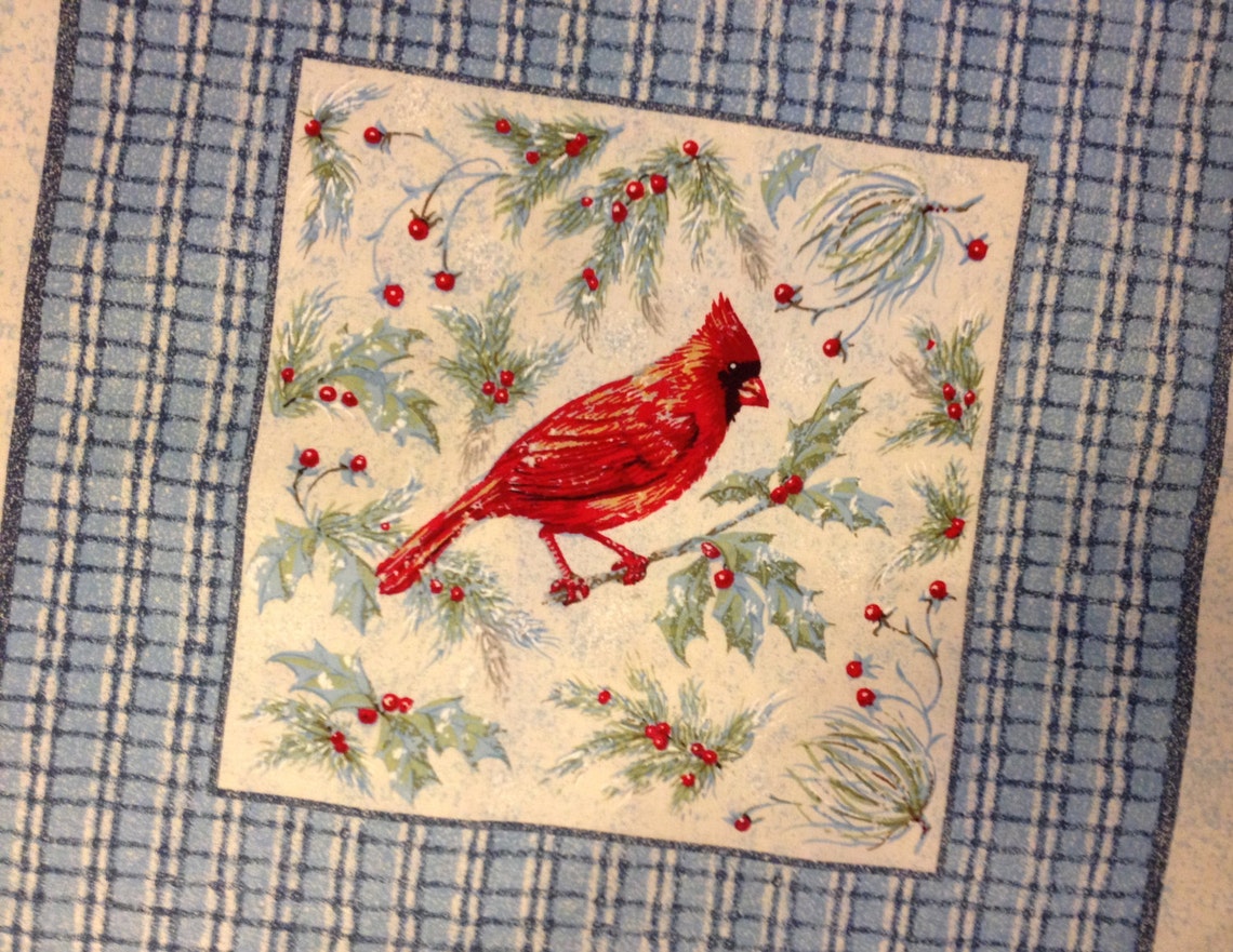 WINTER HABITAT Red Cardinal Bird Panel Fabric Christmas Etsy