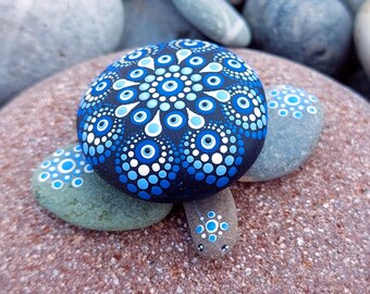 Mandala rock, hand-painted stone, turtle, tortoise, dot art, natural stone, dot mandala, acrylic painting, unique, spiritual, gift idea.