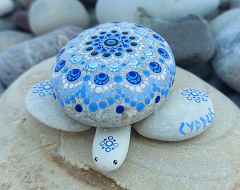 Mandala rock, hand-painted stone, turtle, tortoise, dot art, natural stone, dot mandala, acrylic painting, unique, spiritual, gift idea.