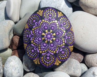 Mandala rock, hand-painted stone, dot art, natural stone, meditation stone, dot mandala, acrylic painting, unique, spiritual, gift idea.