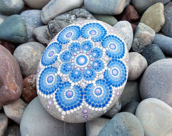 Mandala rock, hand-painted stone, dot art, natural stone, meditation stone, dot mandala, acrylic painting, unique, spiritual, gift idea.