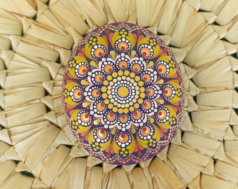 Mandala rock, hand-painted stone, dot art, natural stone, meditation stone, dot mandala, acrylic painting, unique, spiritual, gift idea.