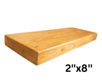 Rustic Floating Shelves 2"x8" – Solid Chunky Wooden Bookshelf, Handmade Floating Shelf from Solid Wood, Custom Color, Rustic Home Decor