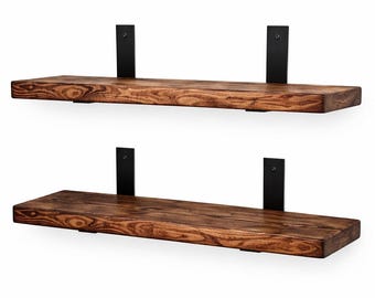 Rustic Wooden Wall Shelf 2"x8" Handmade, Custom Finish, Industrial Metal Brackets |  Industrial Decor | Handmade |