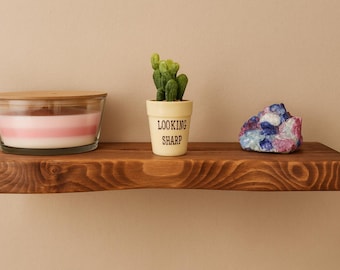Rustic Wooden Floating Shelves 2"x8" – Live Edge Handmade Wall Shelf with Hidden Brackets –  Wood Shelf for Kitchen, Bathroom,Bedroom,Office