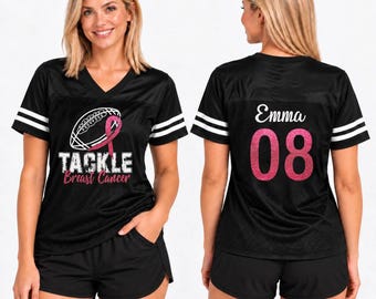 Breast Cancer Awareness Football Jersey, Tackle Breast Cancer,  Custom Name Number, Pink Ribbon Sports Shirt