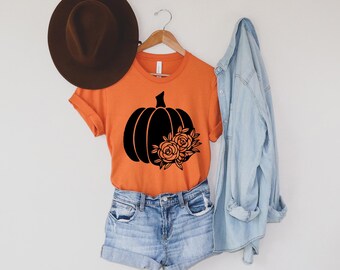 Floral Pumpkin Shirt, Halloween Pumpkin Shirt, Thanksgiving Shirt, Cute Pumpkin Shirt, Autumn Shirt for Women, Fall Pumpkin Shirt, Fall Gift
