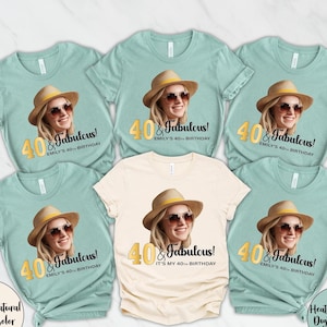 Custom Birthday Shirt for Women with Face Photo Pink or Black Party Tee 40 and Fabulous Outfit Any Age Personalized Gift