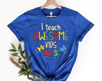 I Teach Awesome Kids Autism Awareness T-Shirt, Puzzle Piece Design, Neurodiversity Support Tee, Teacher Appreciation Gift, Unisex Sizes