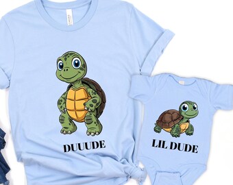 Dude And Lil Dude Tees, Father and Son Matching Shirts, Matching Turtles Father Son Tops, Matching Dad and Son Shirts, Daddy and Me Shirt