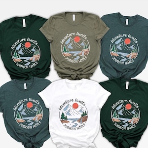 Adventure Awaits Family Shirt, Custom Camping Trip Tees, Matching Mountain Shirts, Outdoor Vacation Tops, Hiking Family Reunion Shirt