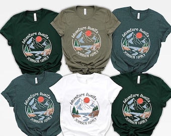 Adventure Awaits Family Shirt, Custom Camping Trip Tees, Matching Mountain Shirts, Outdoor Vacation Tops, Hiking Family Reunion Shirt