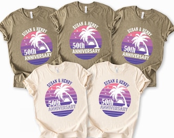 Custom Anniversary T-Shirt: Retro Sunset Wedding Couple Shirts