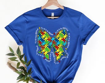 Autism Awareness T-Shirt: Puzzle Piece Bow, Neurodiversity Tee