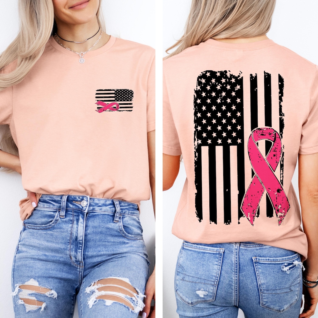Breast Cancer Awareness USA Flag Ribbon Shirt - Etsy