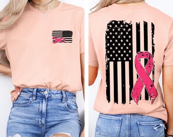 Breast Cancer Awareness Shirt, Breast Cancer Ribbon USA Flag Shirt, Breast Cancer Gifts, Breast Cancer Month, Pink Line Flag Shirt