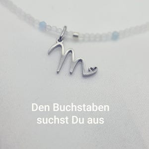 personalisierbar, Soullight, 45,5 cm, 2 mm, Rosenquarz,  Aquamarin,  facettiert, personalisierbar durch Buchstabe