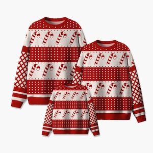 Candy Cane Ugly Christmas Sweater, Festive Knitted Sweater, Unique Xmas Holiday Gift