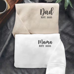 Mama and Dad Embroidery Sweatshirt, Mommy and Daddy Embroidery Hoodie, Mom And Dad Pocket Shirt, Pregnancy Reveal Gift, Mother Day Gift