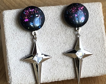 Outer space resin post earrings, sci-fi galaxy star gazer studs, astrology gift, cosmic universe, NASA, heelal oorbellen, Nederland, Holland