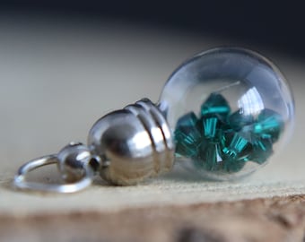 May birthday, emerald green Swarovski crystal birthstone keepsake, terrarium pendant, Christmas ornament, stocking stuffer, gift for her