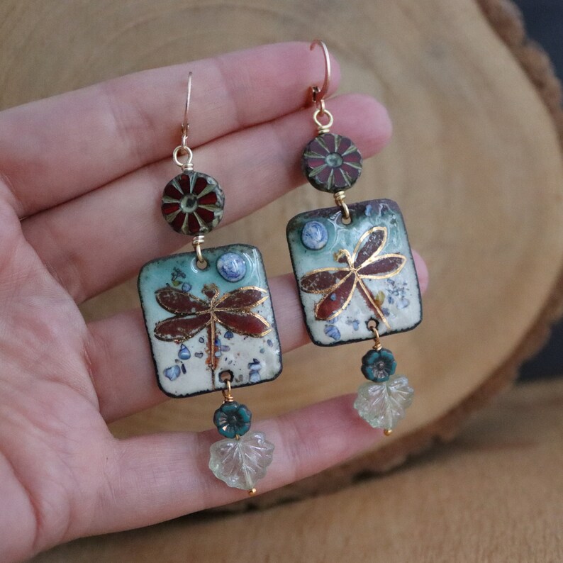 Dragonfly enamel earrings, OOAK darning needle, trendy fashion, spring time, damselfly, entomology, insect earrings, Netherlands, Holland image 5