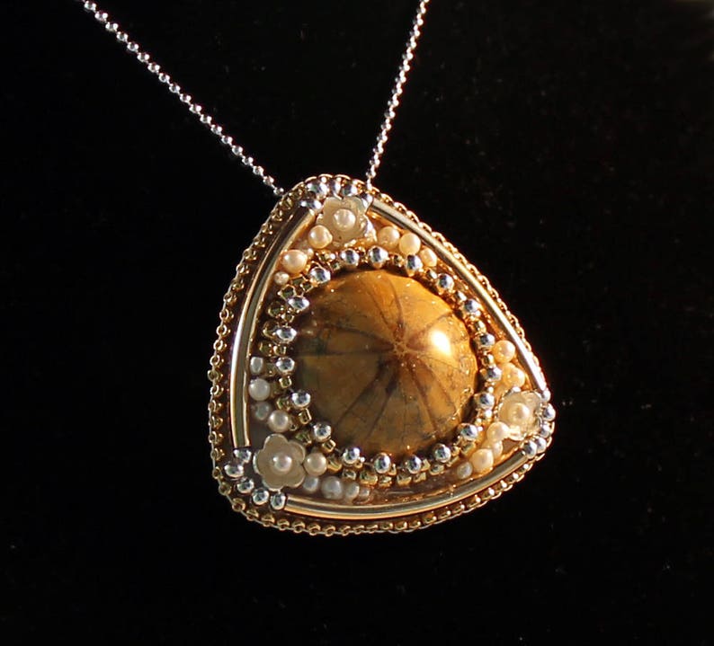 sea urchin fossil pendant Gold and sterling silver pendant gold and silver necklace NL one of a kind pendant gemstone necklace OOAK
