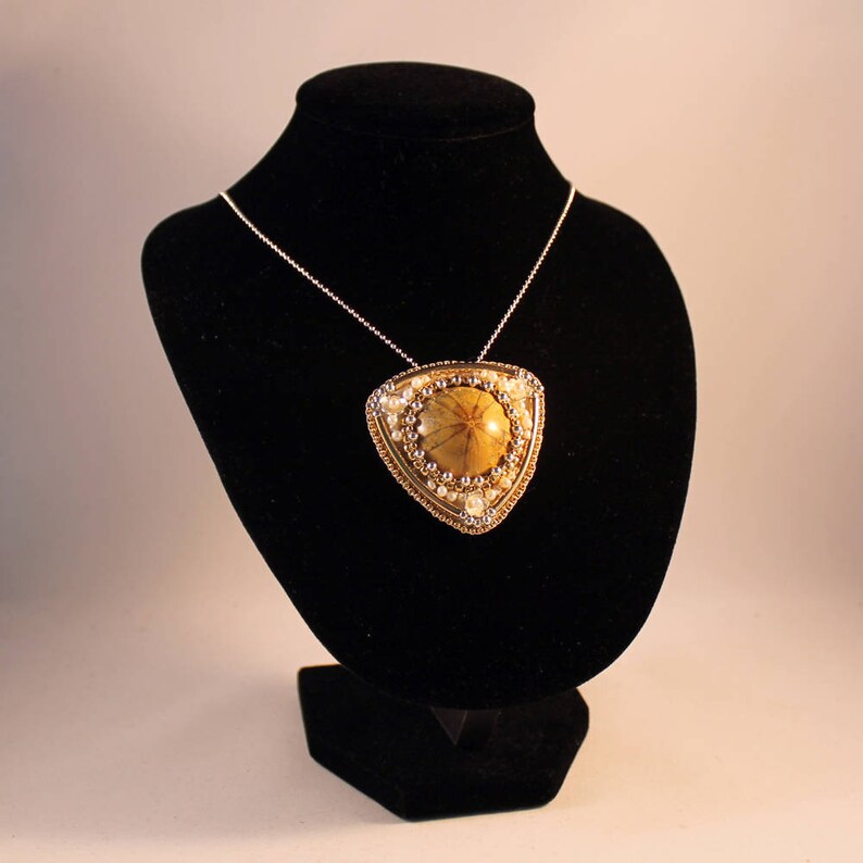 sea urchin fossil pendant Gold and sterling silver pendant gold and silver necklace NL one of a kind pendant gemstone necklace OOAK