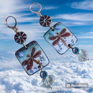 Dragonfly enamel earrings, OOAK darning needle, trendy fashion, spring time, damselfly, entomology, insect earrings, Netherlands, Holland image 4