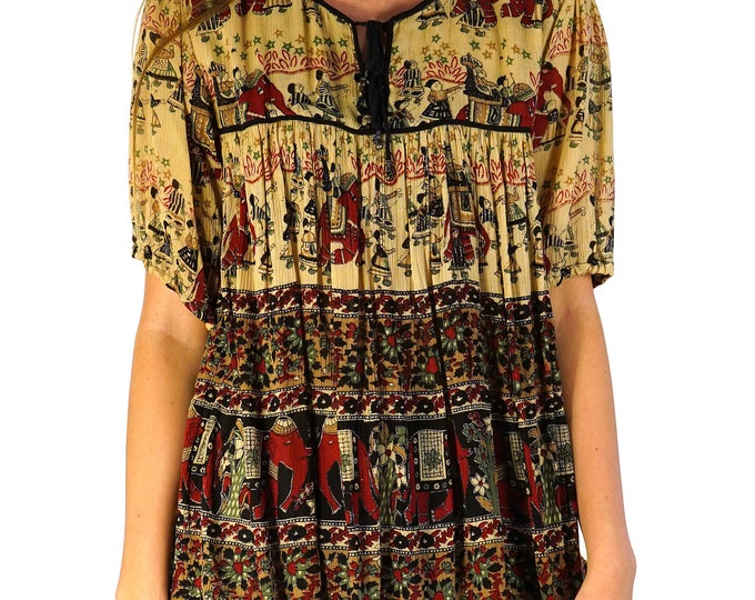 Indian Cotton Gauze Blouse With Elephant Print Vintage Etsy
