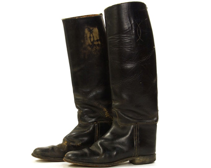 Black Leather English Riding Boots / Vintage Knee High Equestrian Boots