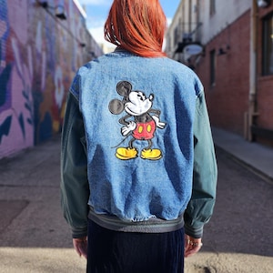 Vintage 80s Mickey Mouse Denim Varsity Jacket