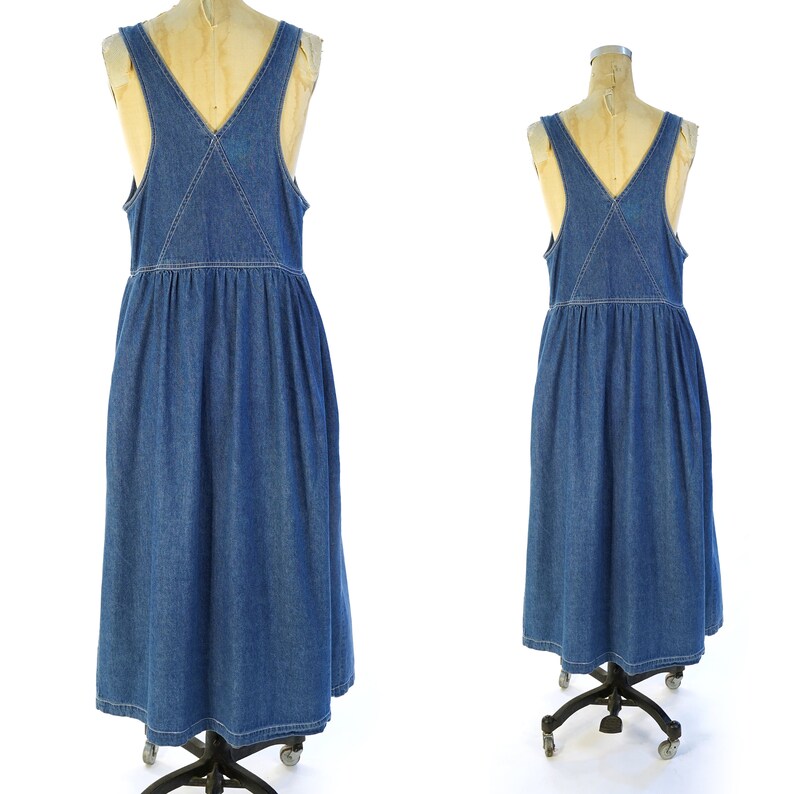 Denim Dress with Pockets Vintage 90s Grunge Button Down Maxi Length Sundress Size Small