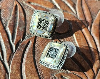 Vintage Abalone & Sterling Silver Post Back Earrings