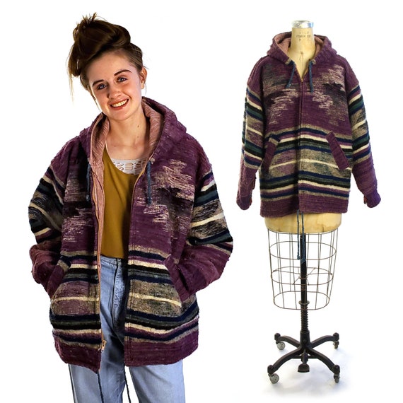 Wool Indian Blanket Coat Vintage 80s Southwestern