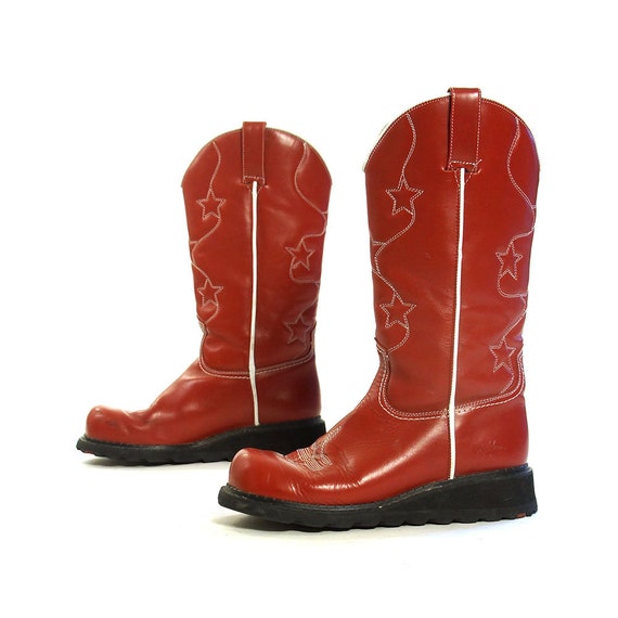John Fluevog Red Leather Cowboy Boots 