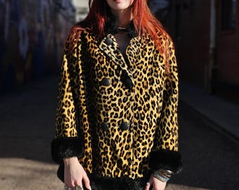 Vintage 60s Faux Fur Leopard Print Coat