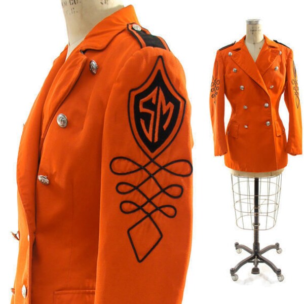70s Sargent Pepper Marching Band Jacket in Tangerine and Black