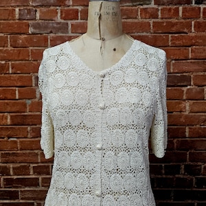 Vintage 70&#39;s Crochet Short Sleeve Cardigan